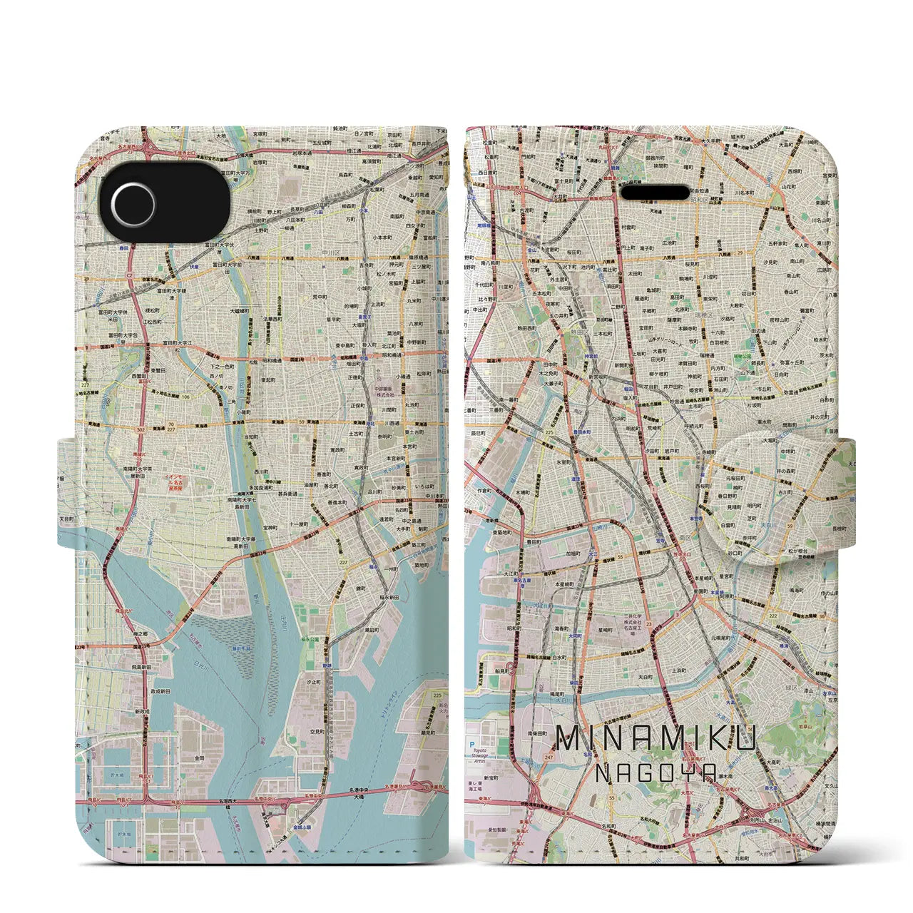 【南区(名古屋市)】地図柄iPhoneケース(手帳タイプ)