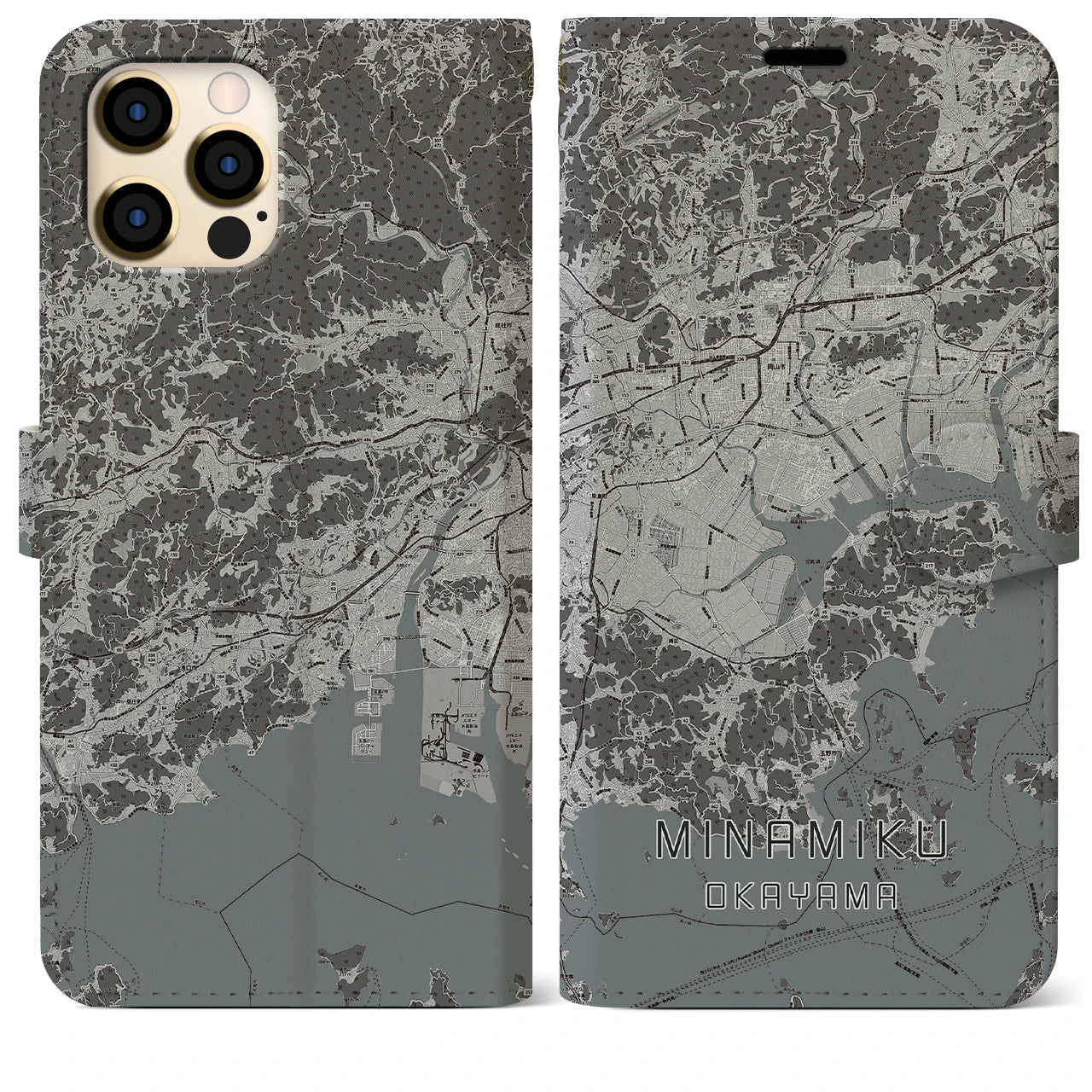 【南区(岡山市)】地図柄iPhoneケース(手帳タイプ)モノトーン・iPhone 12 Pro Max 用