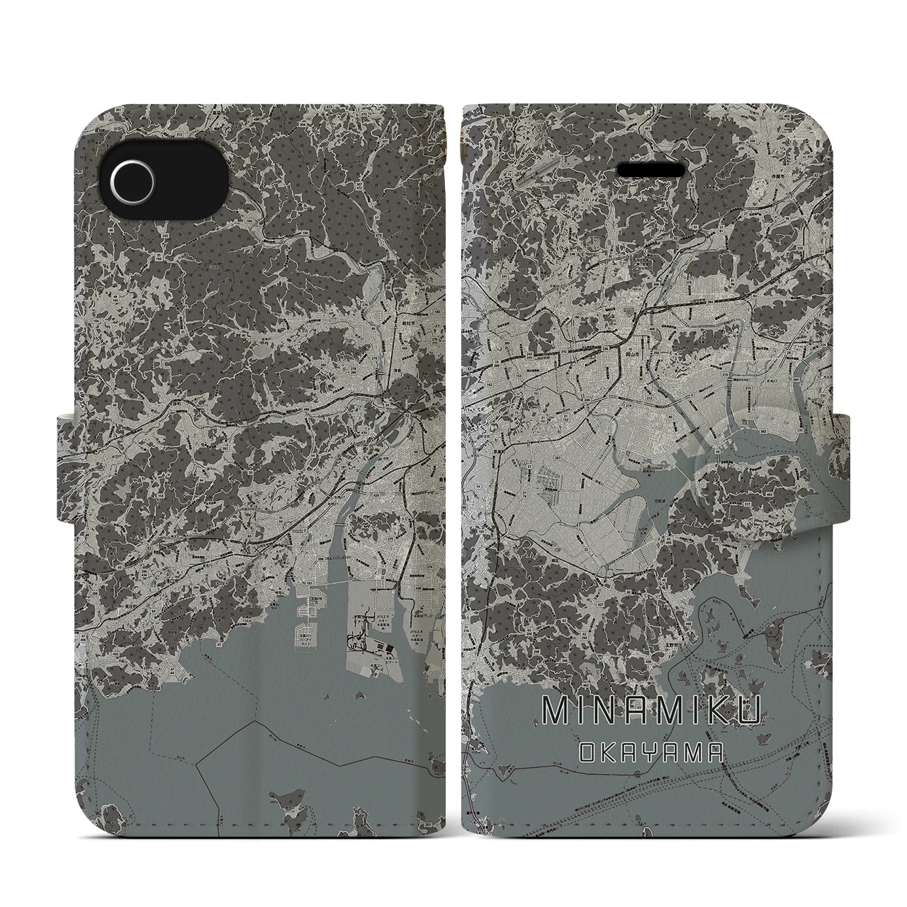 【南区(岡山市)】地図柄iPhoneケース(手帳タイプ)モノトーン・iPhone SE(第3 / 第2世代) / 8 / 7 / 6s / 6 用