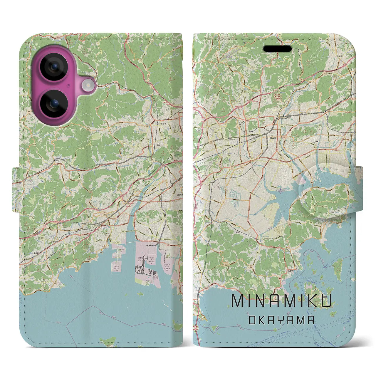 【南区(岡山市)】地図柄iPhoneケース(手帳タイプ)ナチュラル・iPhone 16 Pro 用