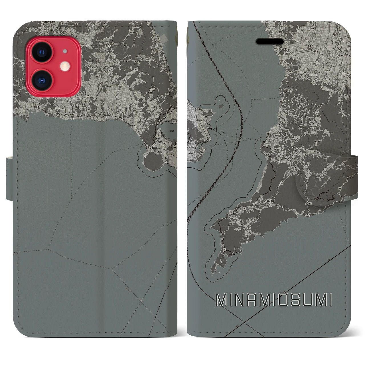 【南大隅(鹿児島県)】地図柄iPhoneケース(手帳タイプ)モノトーン・iPhone 11 用
