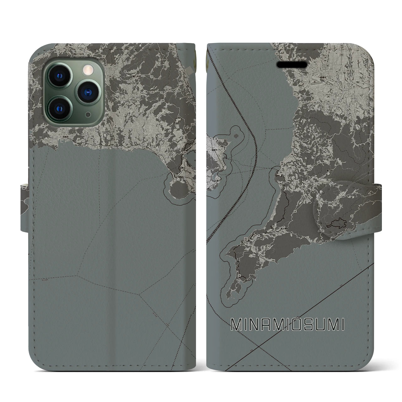 【南大隅(鹿児島県)】地図柄iPhoneケース(手帳タイプ)モノトーン・iPhone 11 Pro 用