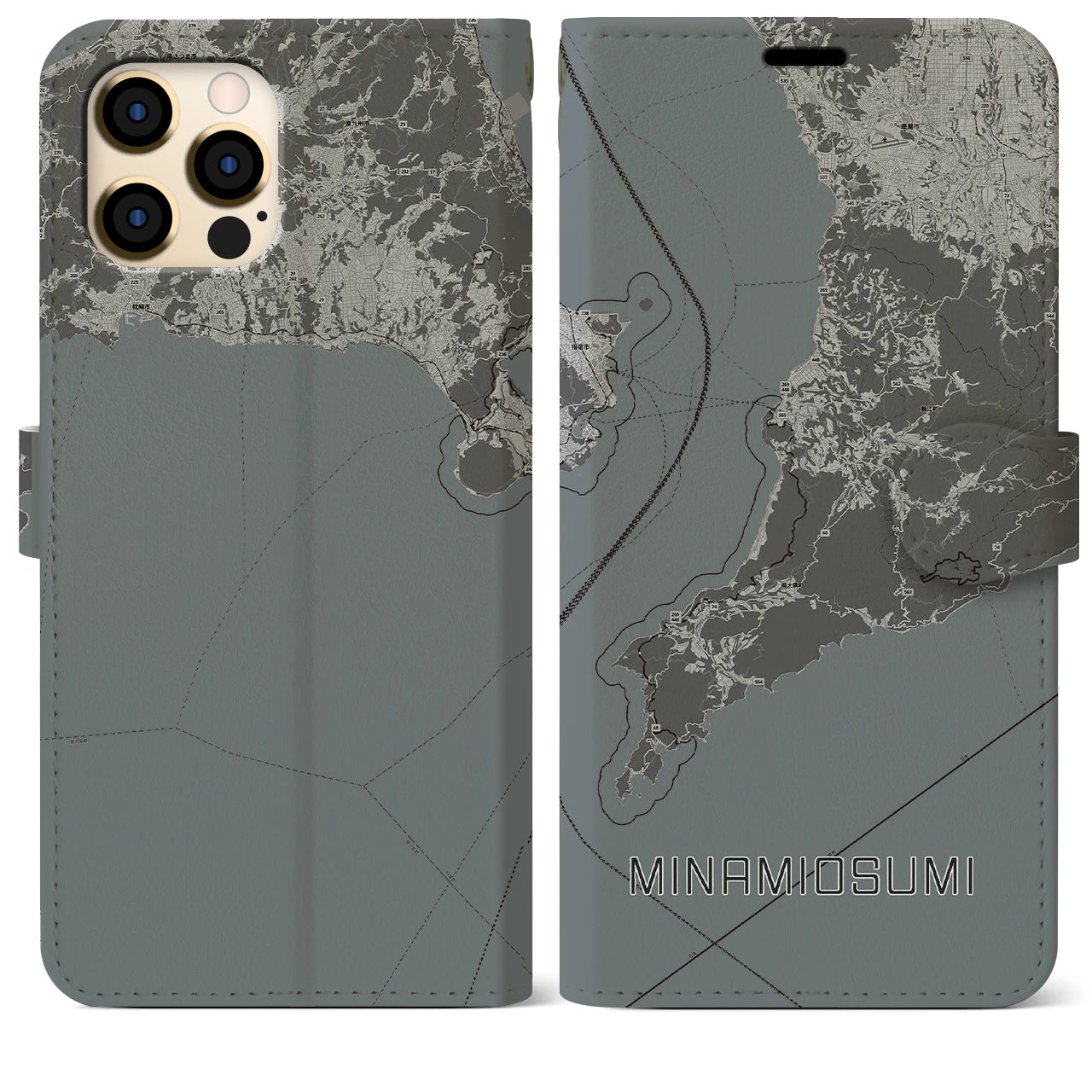 【南大隅(鹿児島県)】地図柄iPhoneケース(手帳タイプ)モノトーン・iPhone 12 Pro Max 用