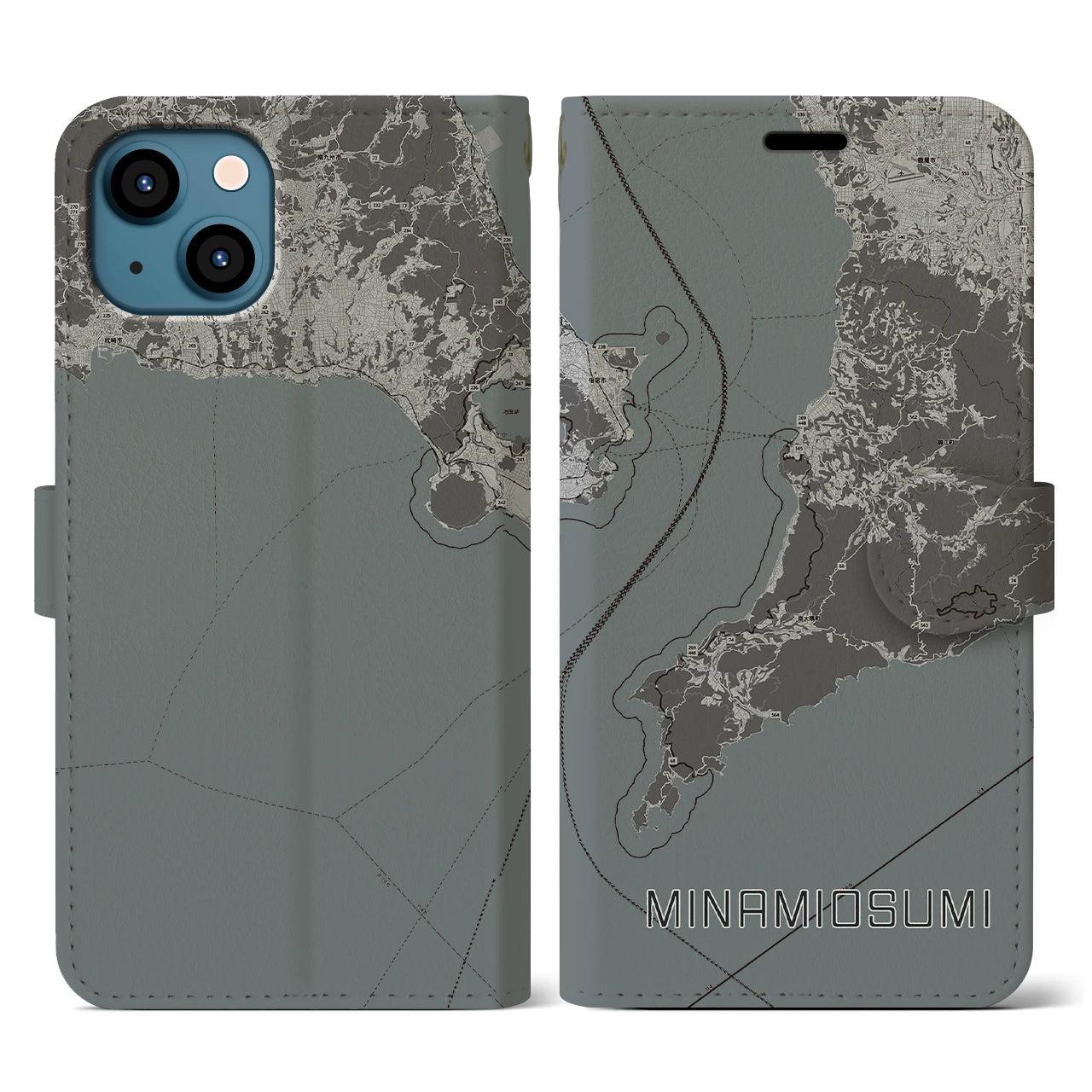 【南大隅(鹿児島県)】地図柄iPhoneケース(手帳タイプ)モノトーン・iPhone 13 用