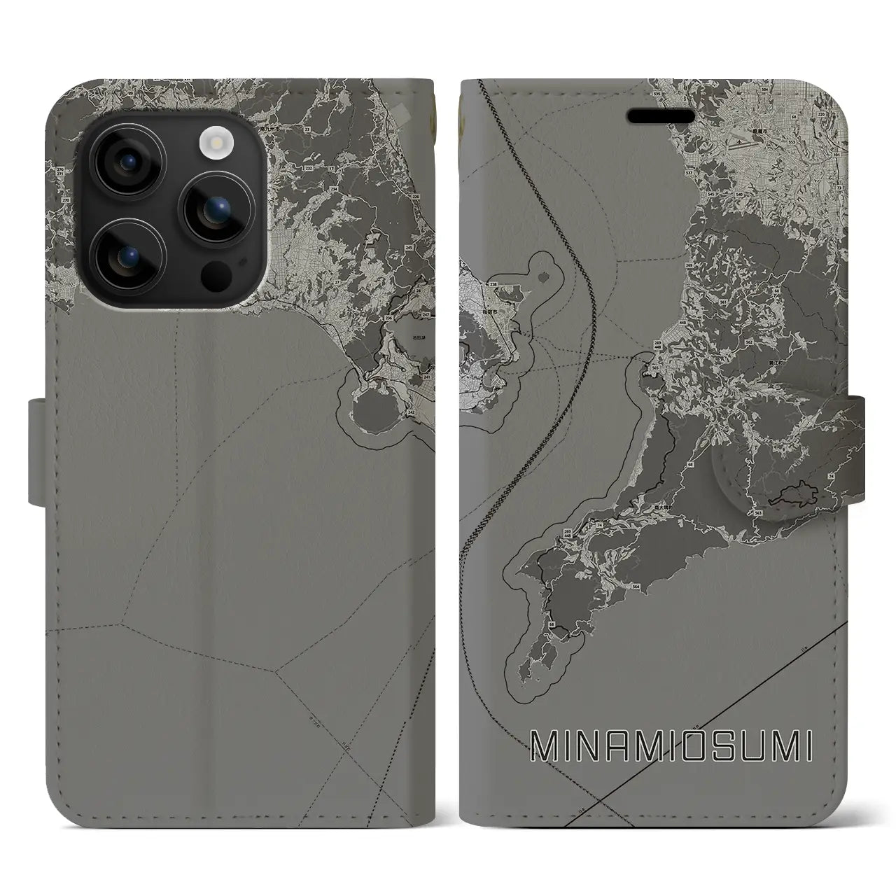 【南大隅(鹿児島県)】地図柄iPhoneケース(手帳タイプ)モノトーン・iPhone 16 用