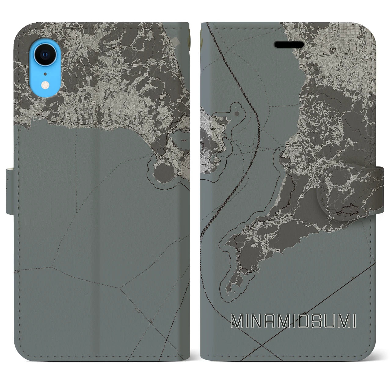 【南大隅(鹿児島県)】地図柄iPhoneケース(手帳タイプ)モノトーン・iPhone XR 用