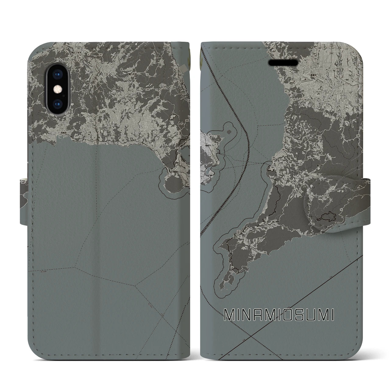 【南大隅(鹿児島県)】地図柄iPhoneケース(手帳タイプ)モノトーン・iPhone XS / X 用
