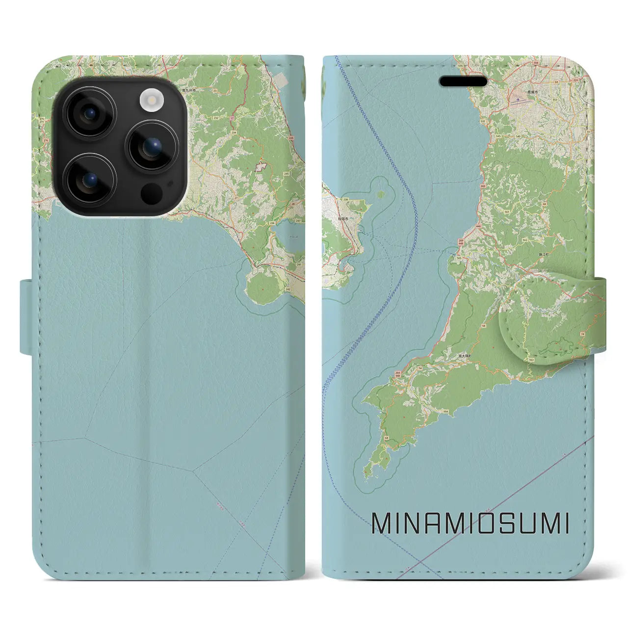 【南大隅(鹿児島県)】地図柄iPhoneケース(手帳タイプ)ナチュラル・iPhone 16 用