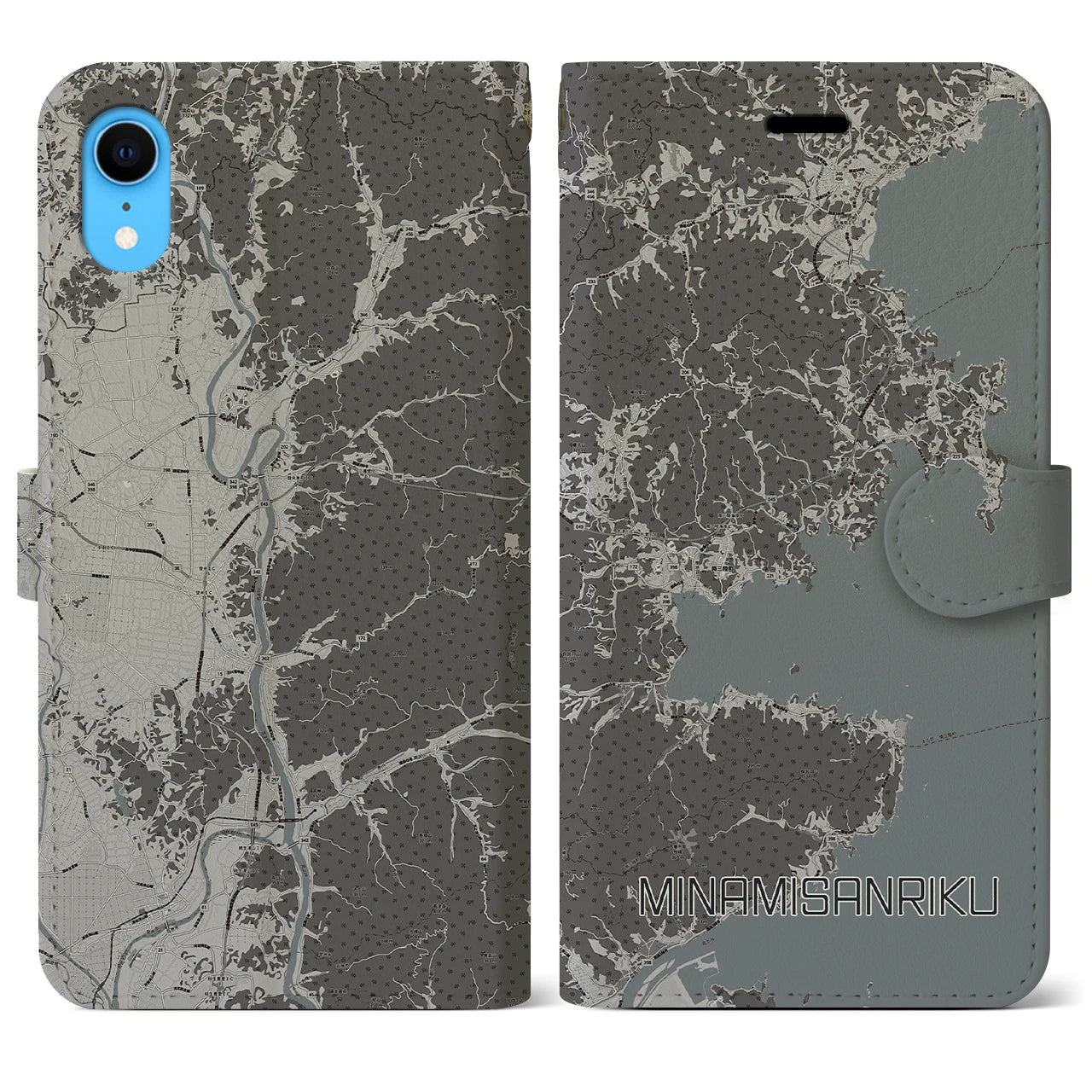 【南三陸(宮城県)】地図柄iPhoneケース(手帳タイプ)モノトーン・iPhone XR 用