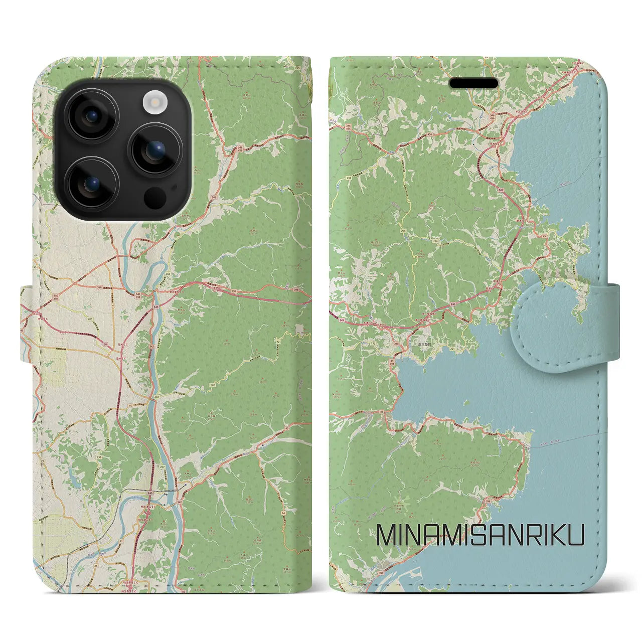 【南三陸(宮城県)】地図柄iPhoneケース(手帳タイプ)ナチュラル・iPhone 16 用