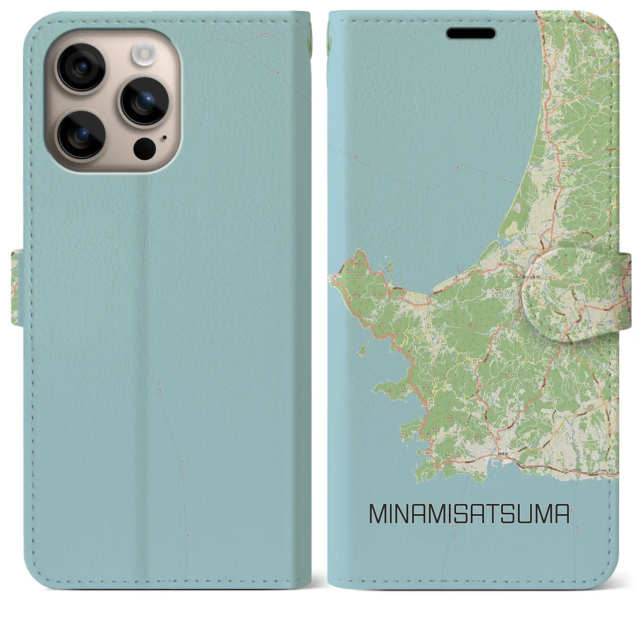 【南さつま(鹿児島県)】地図柄iPhoneケース(手帳タイプ)ナチュラル・iPhone 16 Plus 用