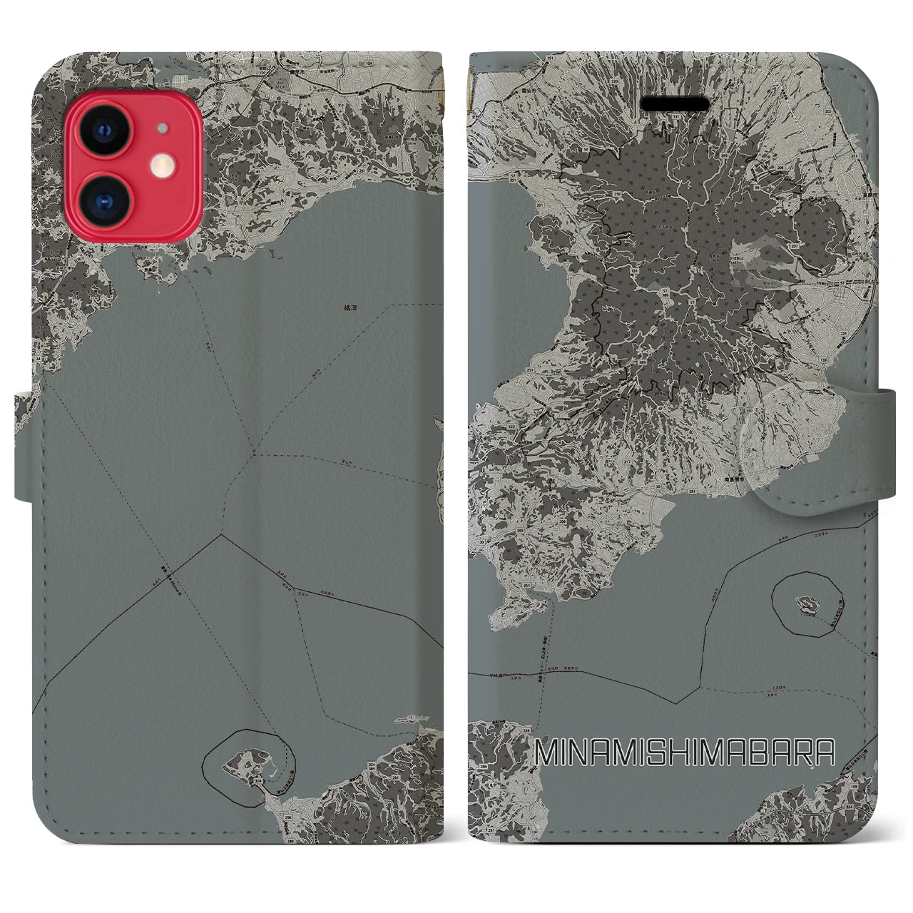 【南島原(長崎県)】地図柄iPhoneケース(手帳タイプ)モノトーン・iPhone 11 用