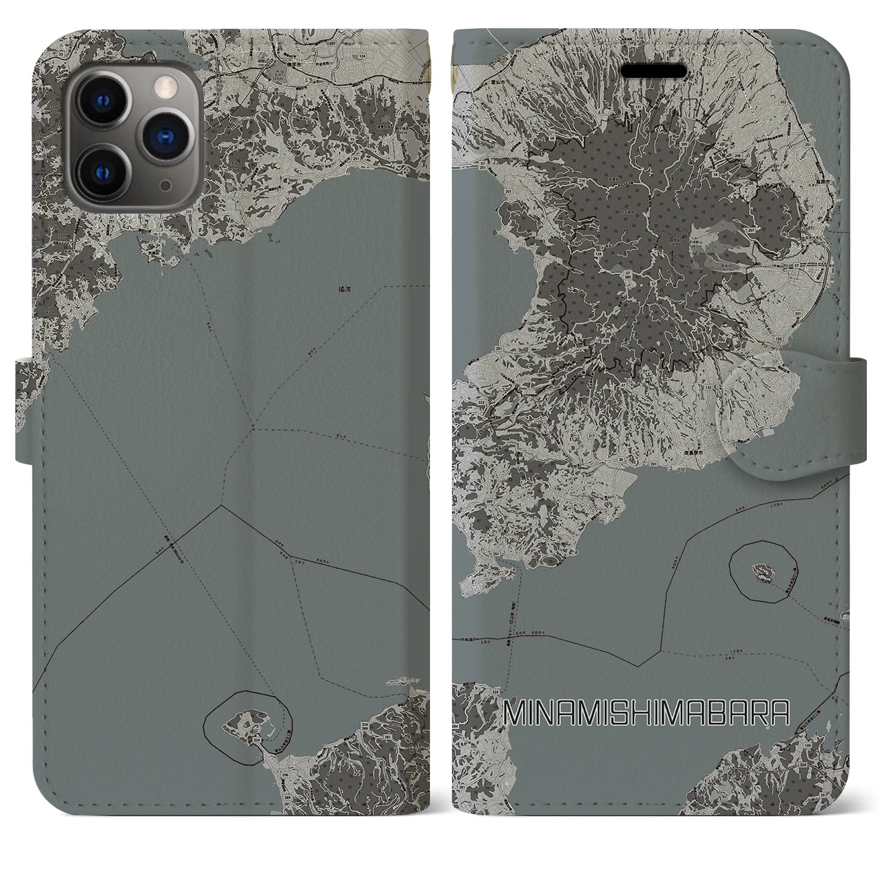 【南島原(長崎県)】地図柄iPhoneケース(手帳タイプ)モノトーン・iPhone 11 Pro Max 用
