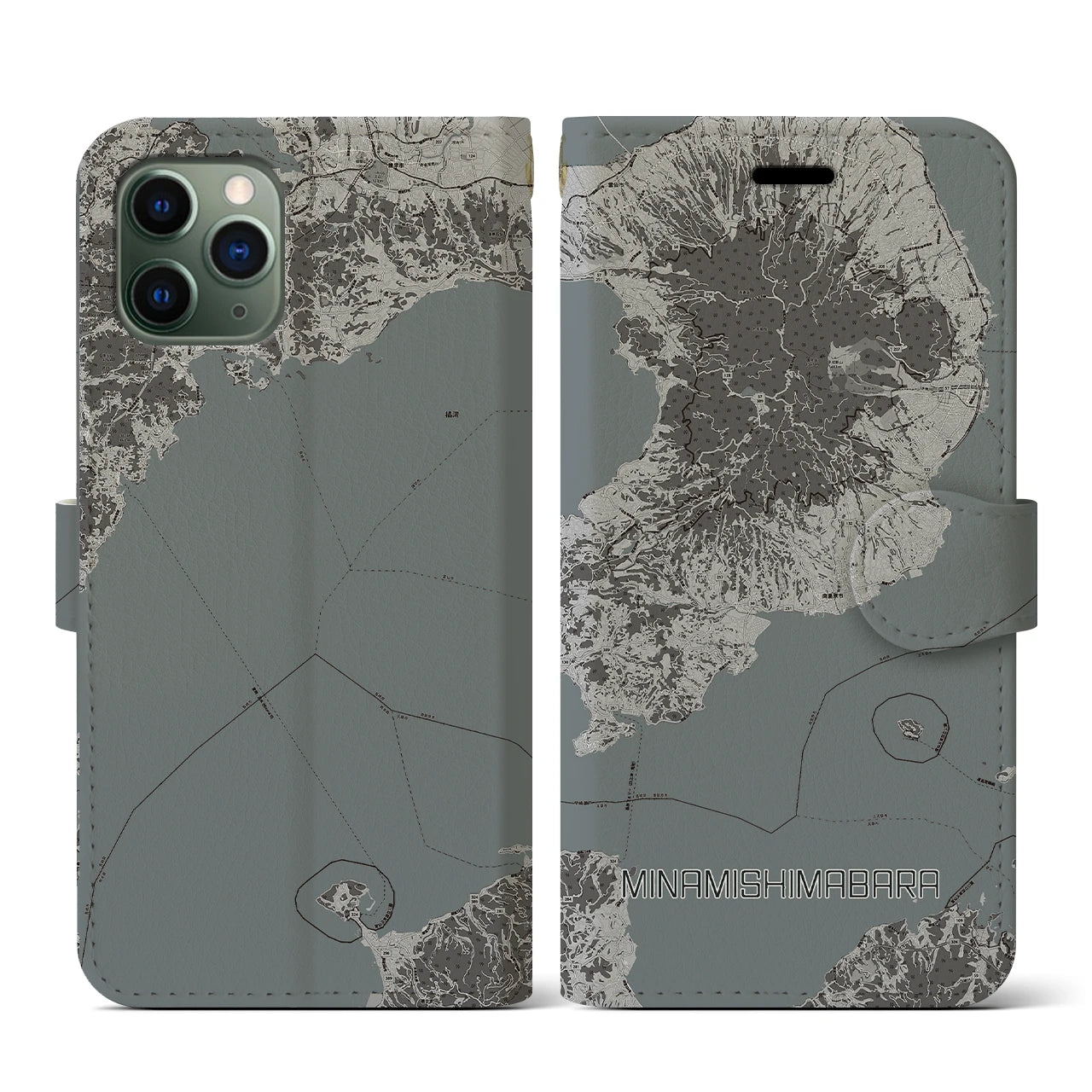 【南島原(長崎県)】地図柄iPhoneケース(手帳タイプ)モノトーン・iPhone 11 Pro 用