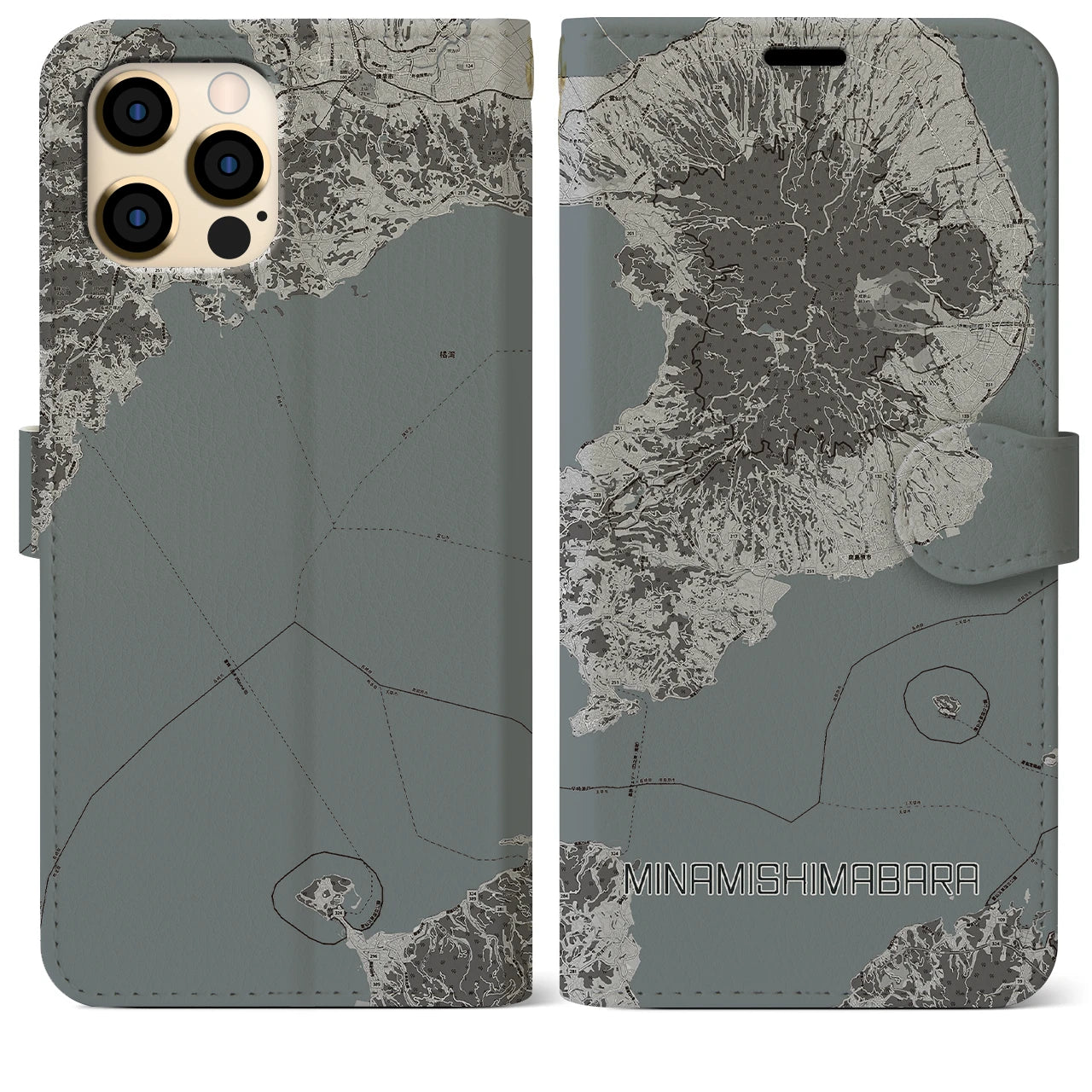 【南島原(長崎県)】地図柄iPhoneケース(手帳タイプ)モノトーン・iPhone 12 Pro Max 用