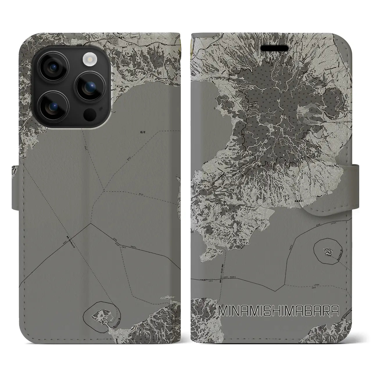 【南島原(長崎県)】地図柄iPhoneケース(手帳タイプ)モノトーン・iPhone 16 用