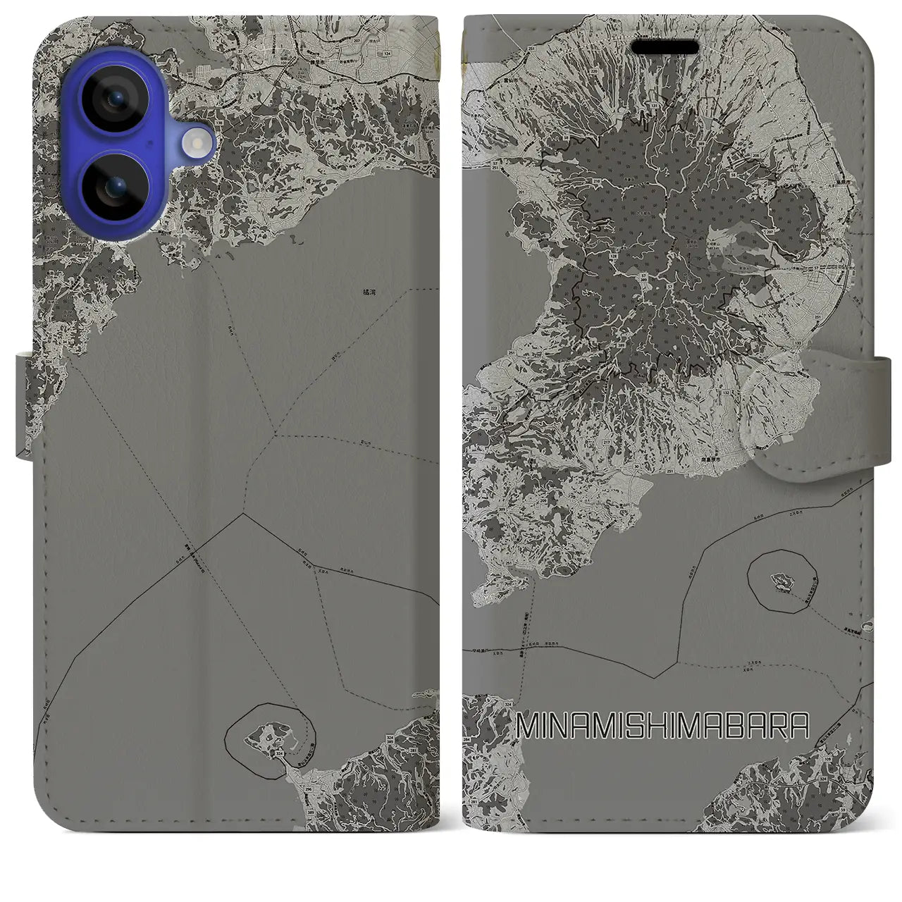 【南島原(長崎県)】地図柄iPhoneケース(手帳タイプ)モノトーン・iPhone 16 Pro Max 用