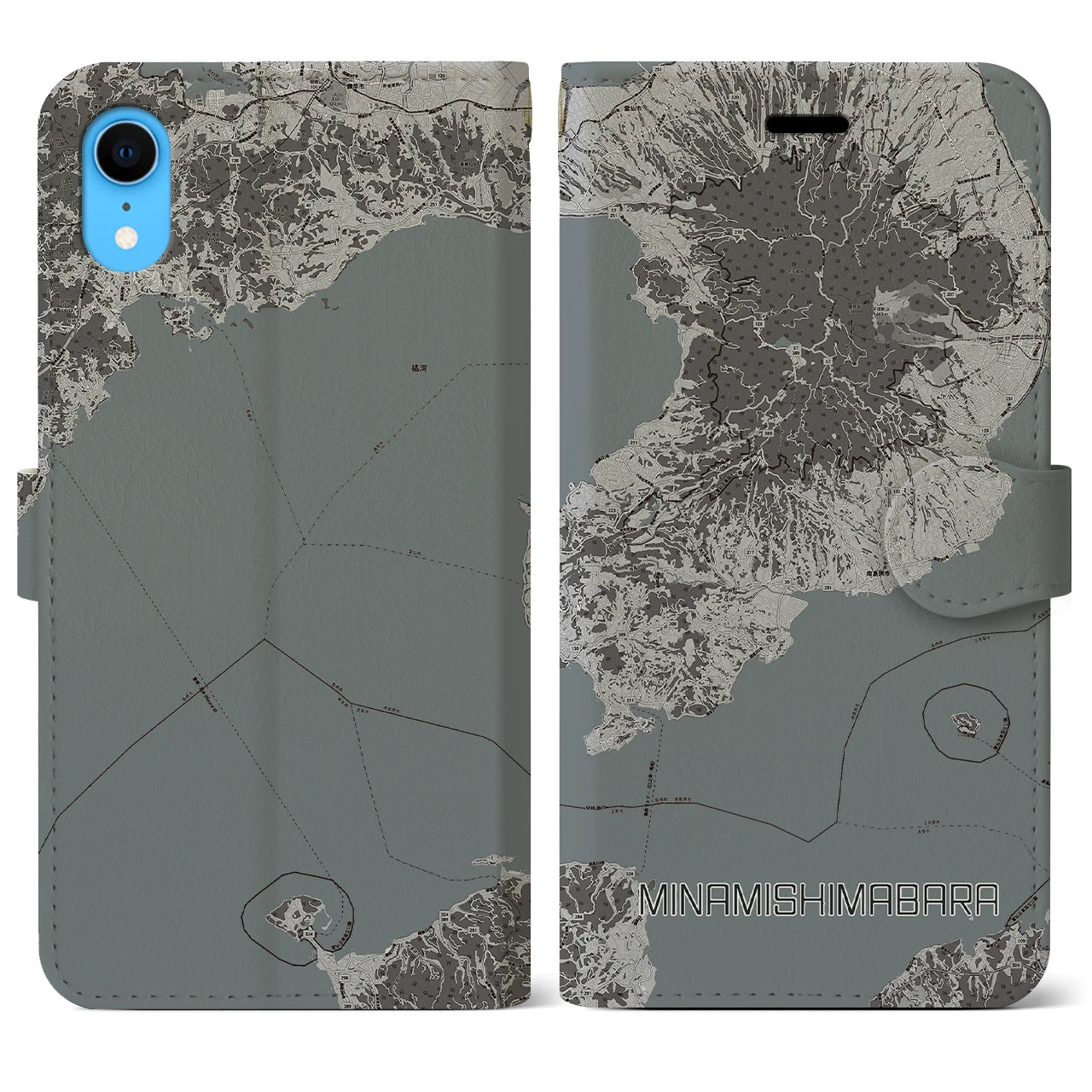 【南島原(長崎県)】地図柄iPhoneケース(手帳タイプ)モノトーン・iPhone XR 用