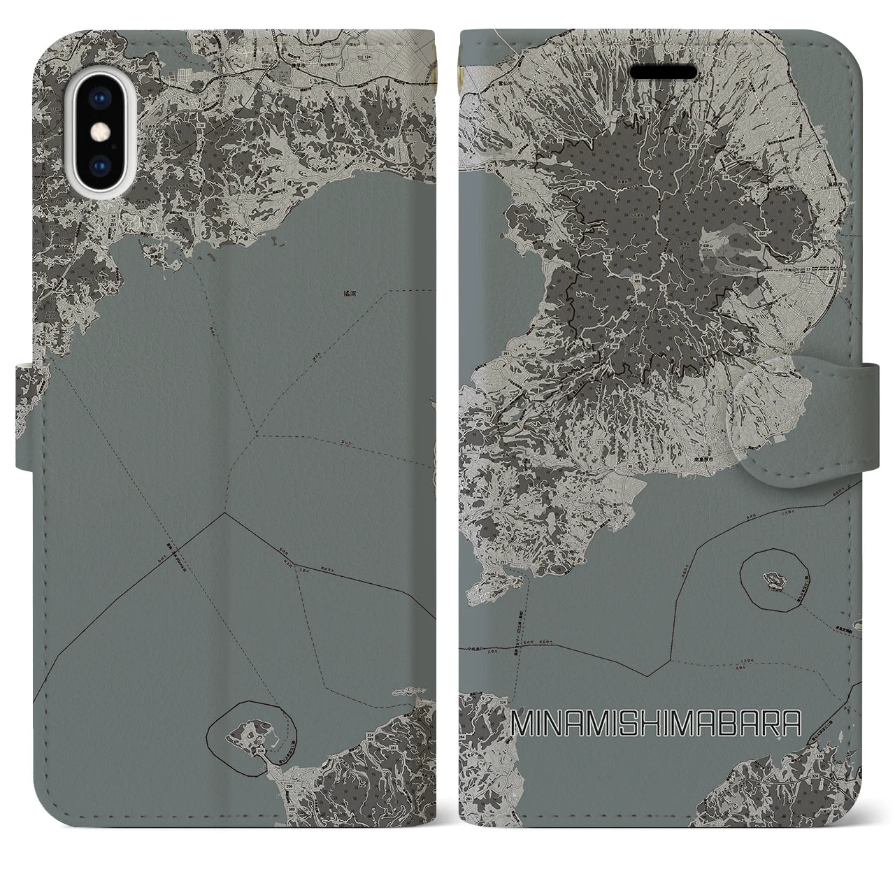 【南島原(長崎県)】地図柄iPhoneケース(手帳タイプ)モノトーン・iPhone XS Max 用