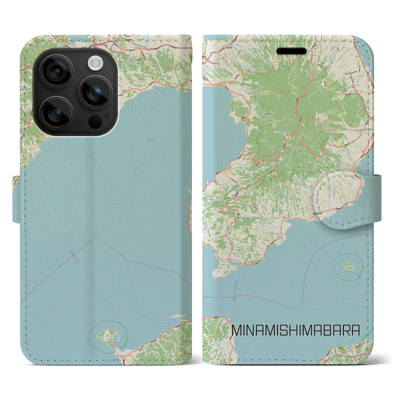 【南島原(長崎県)】地図柄iPhoneケース(手帳タイプ)ナチュラル・iPhone 16 用