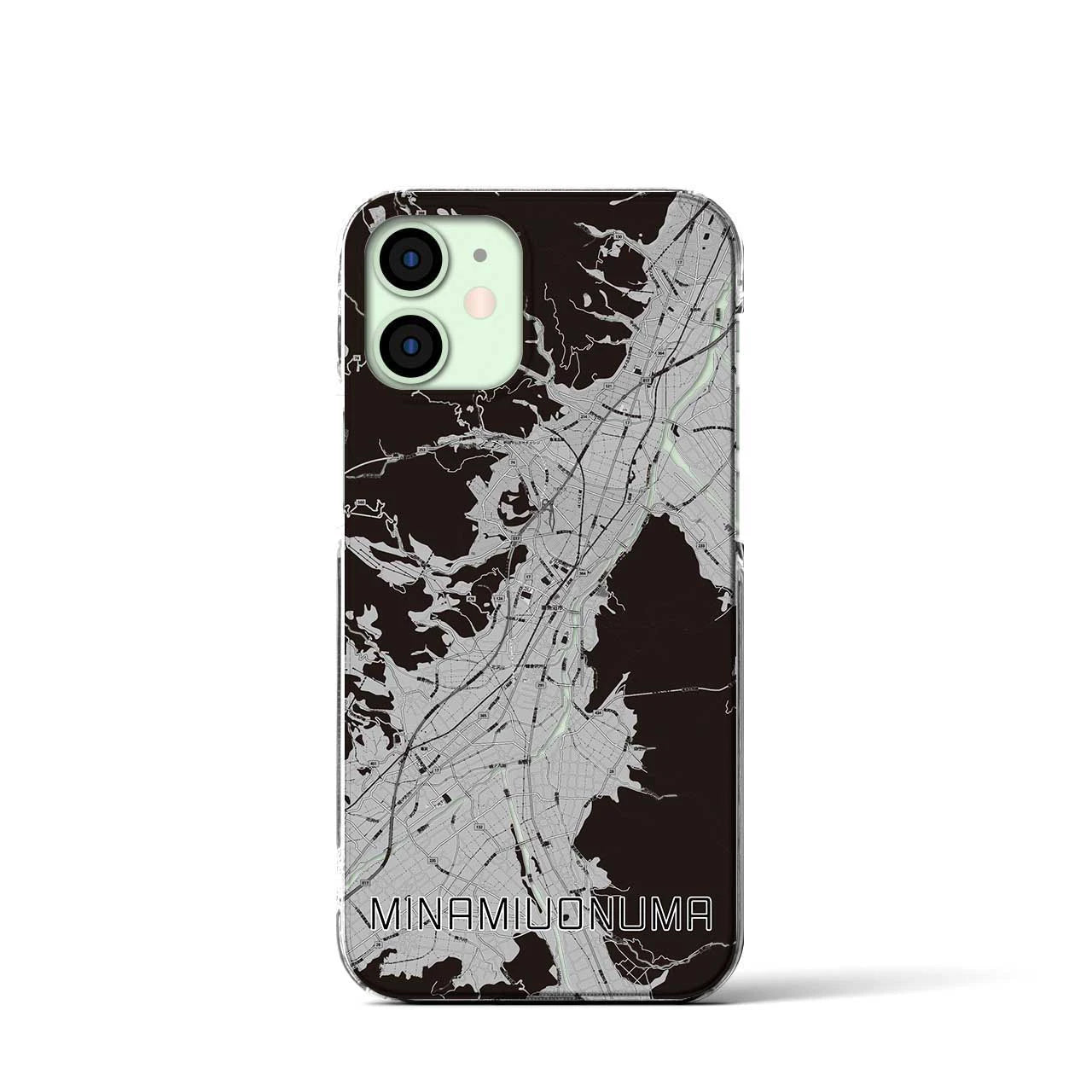 【南魚沼(新潟県)】地図柄iPhoneケース(クリアタイプ)モノトーン・iPhone 12 mini 用