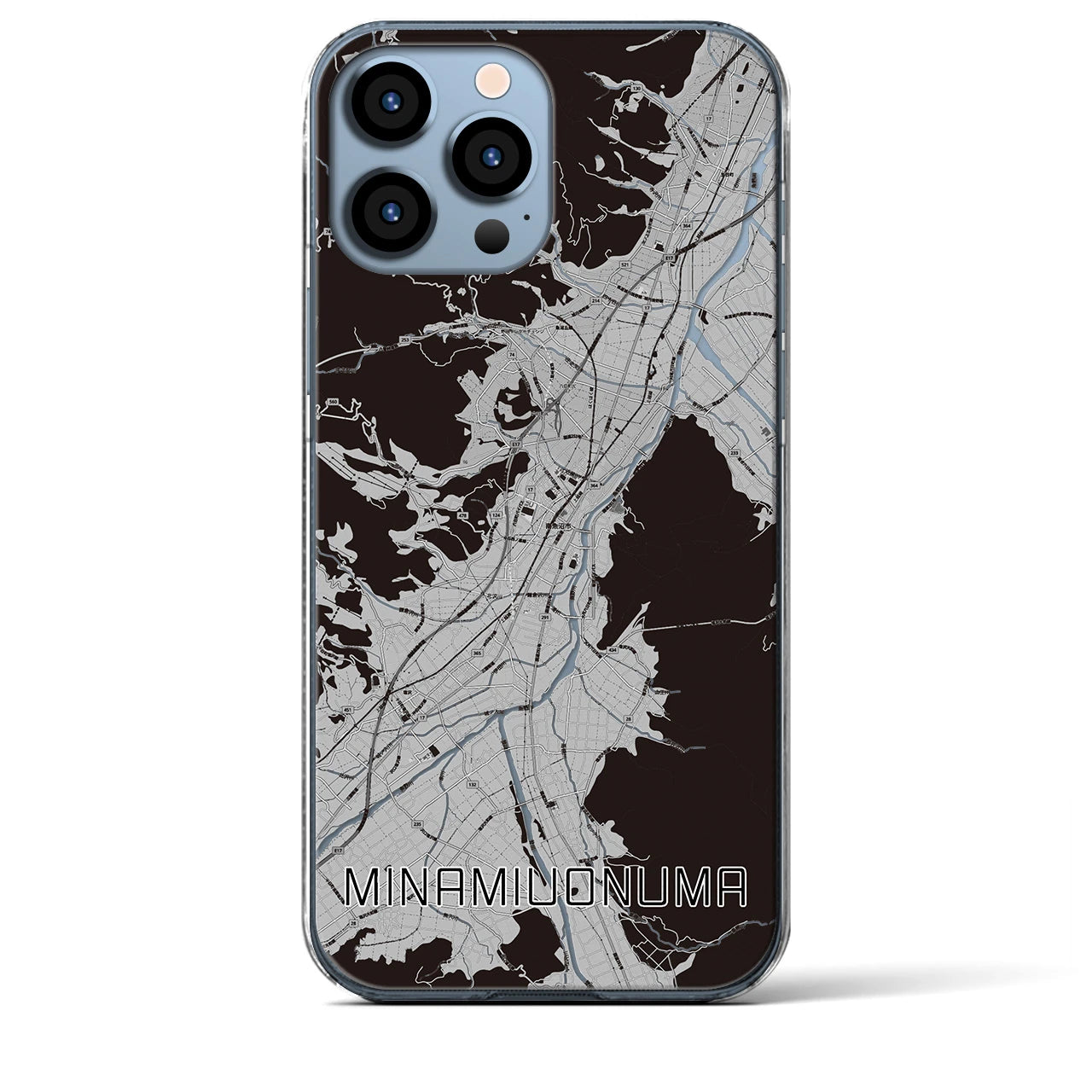 【南魚沼(新潟県)】地図柄iPhoneケース(クリアタイプ)モノトーン・iPhone 13 Pro Max 用