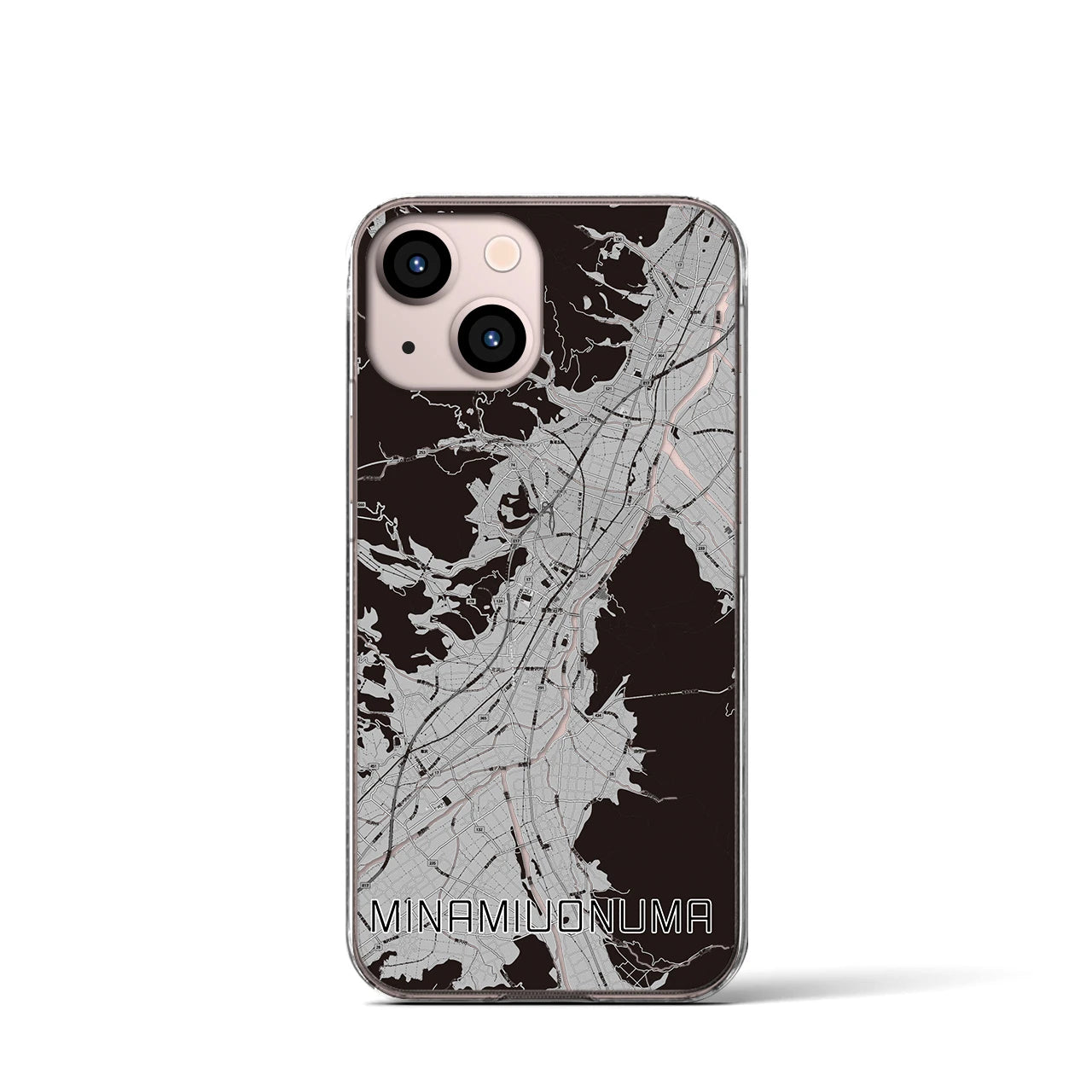 【南魚沼(新潟県)】地図柄iPhoneケース(クリアタイプ)モノトーン・iPhone 13 mini 用