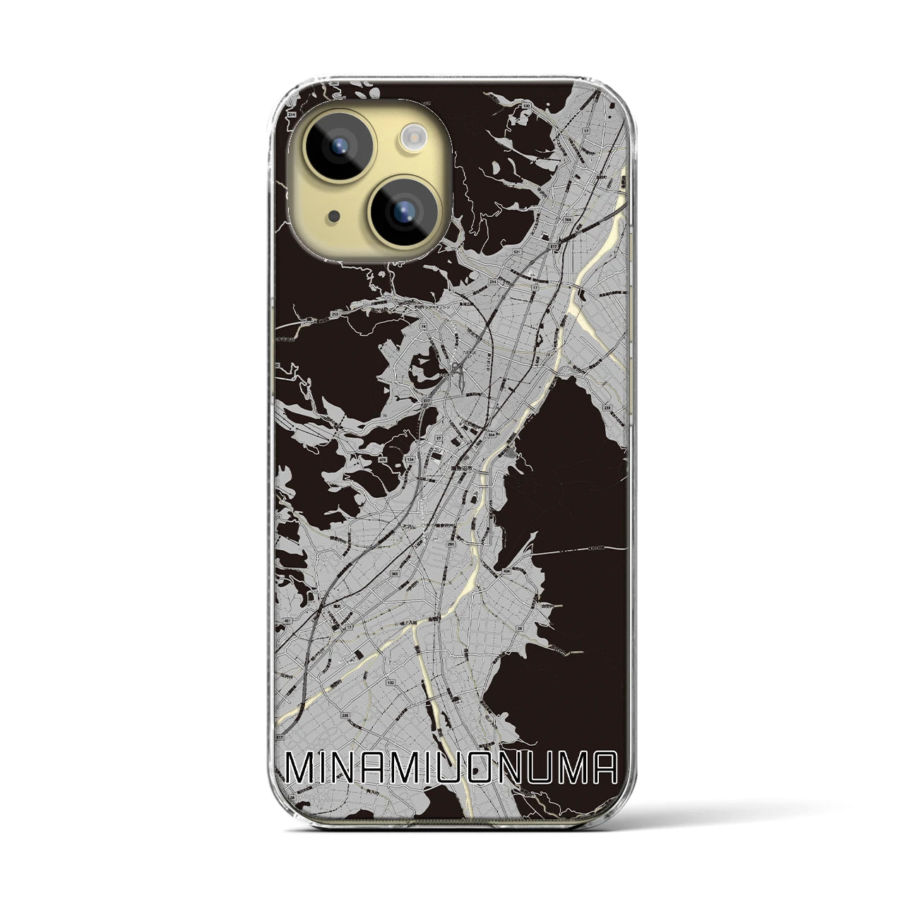 【南魚沼(新潟県)】地図柄iPhoneケース(クリアタイプ)モノトーン・iPhone 15 用