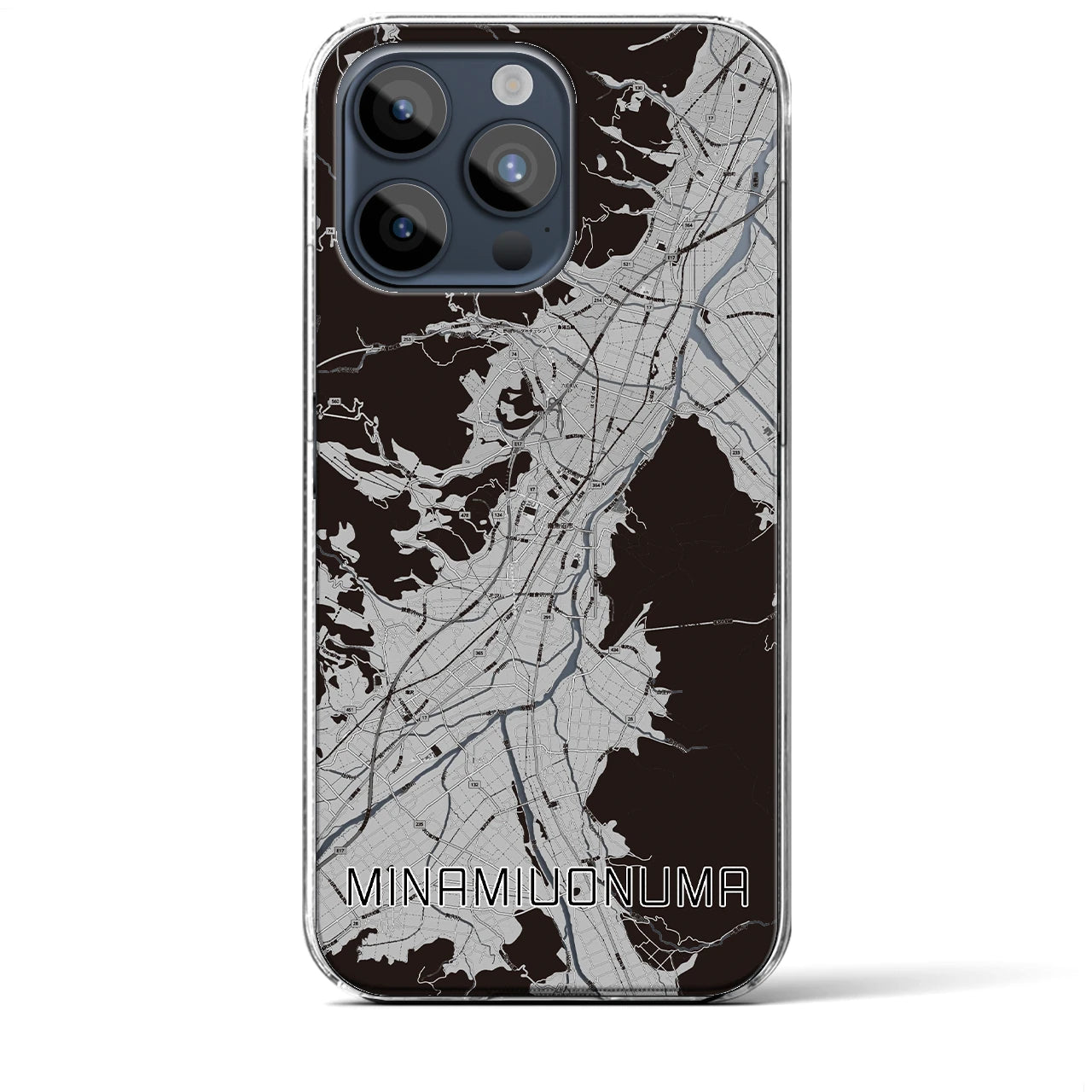 【南魚沼(新潟県)】地図柄iPhoneケース(クリアタイプ)モノトーン・iPhone 15 Pro Max 用