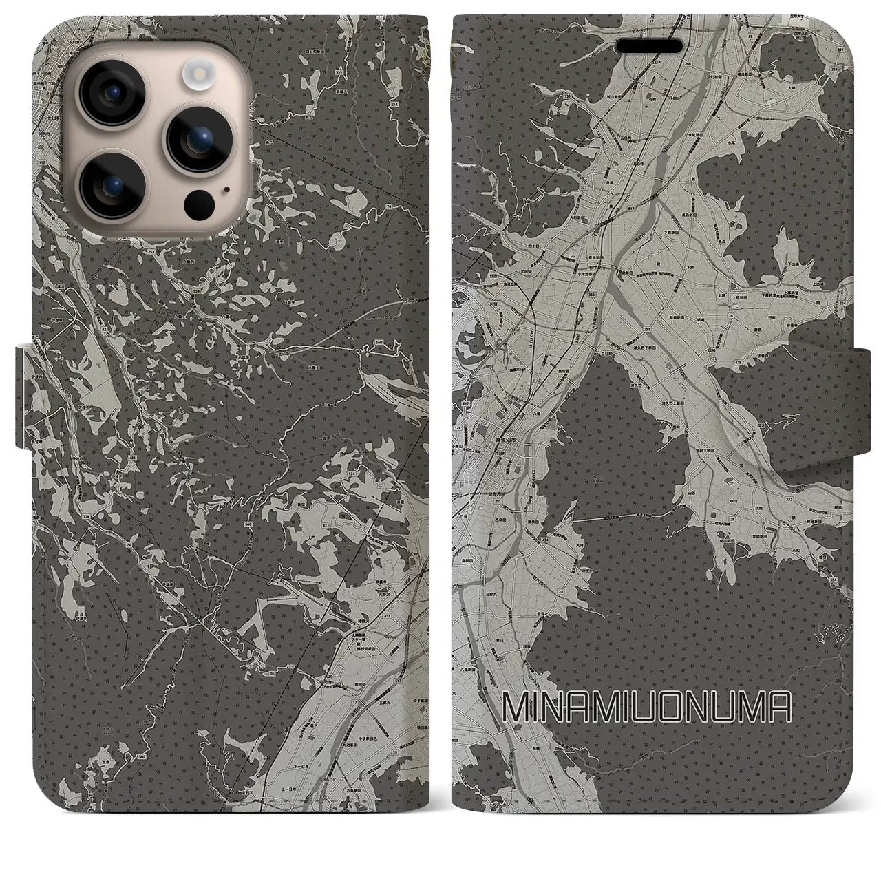 【南魚沼(新潟県)】地図柄iPhoneケース(手帳タイプ)モノトーン・iPhone 16 Plus 用