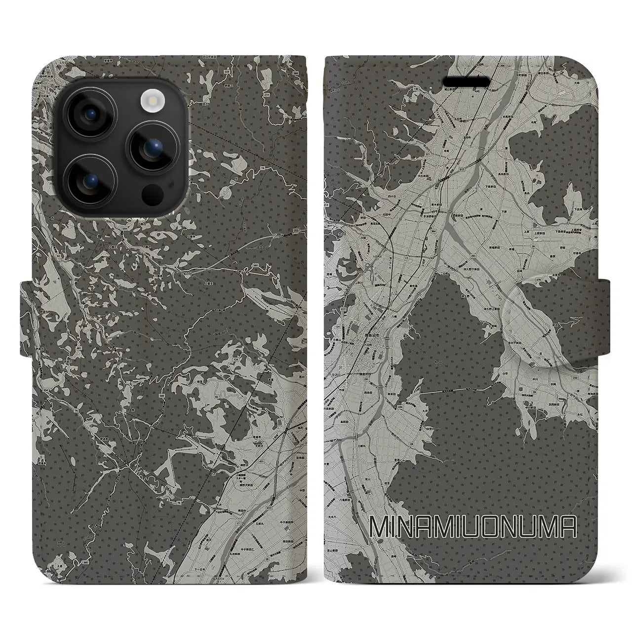 【南魚沼(新潟県)】地図柄iPhoneケース(手帳タイプ)モノトーン・iPhone 16 用