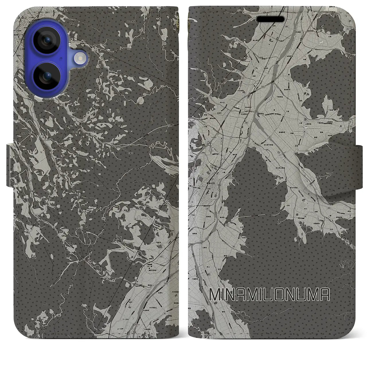 【南魚沼(新潟県)】地図柄iPhoneケース(手帳タイプ)モノトーン・iPhone 16 Pro Max 用