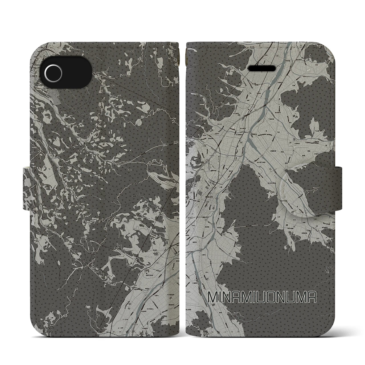 【南魚沼(新潟県)】地図柄iPhoneケース(手帳タイプ)モノトーン・iPhone SE(第3 / 第2世代) / 8 / 7 / 6s / 6 用