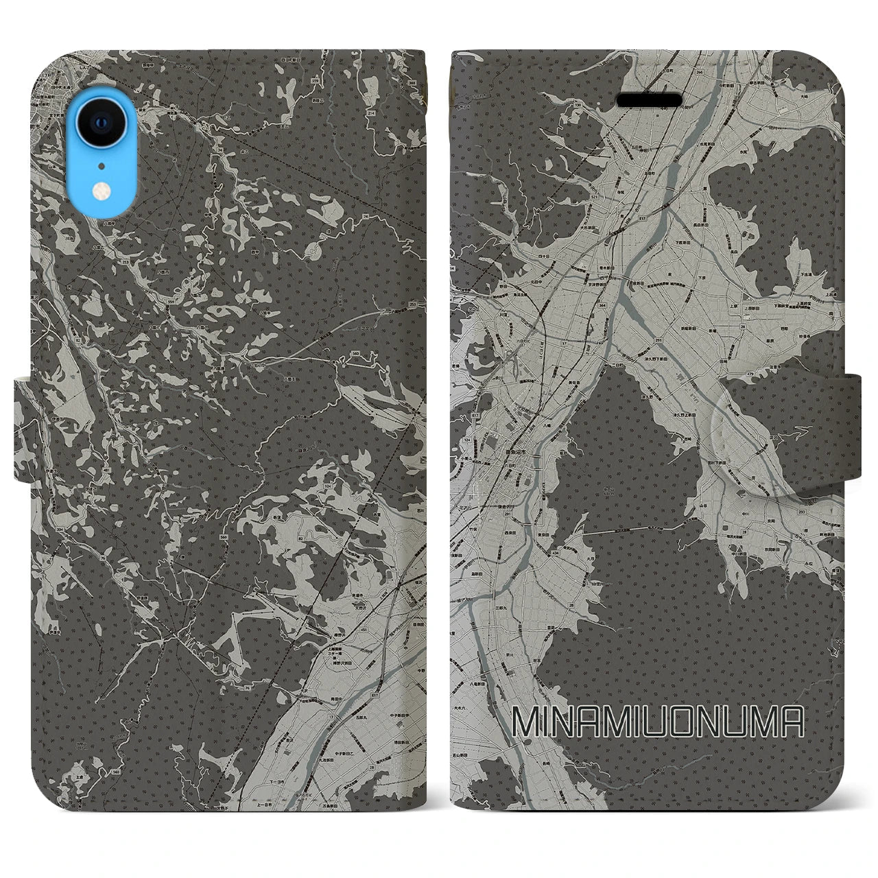 【南魚沼(新潟県)】地図柄iPhoneケース(手帳タイプ)モノトーン・iPhone XR 用