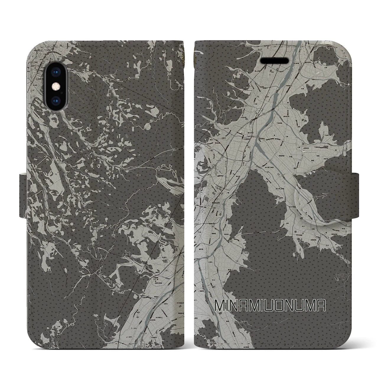 【南魚沼(新潟県)】地図柄iPhoneケース(手帳タイプ)モノトーン・iPhone XS / X 用