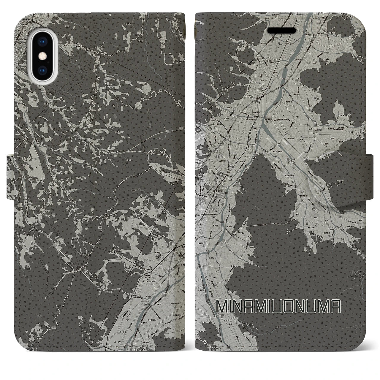 【南魚沼(新潟県)】地図柄iPhoneケース(手帳タイプ)モノトーン・iPhone XS Max 用