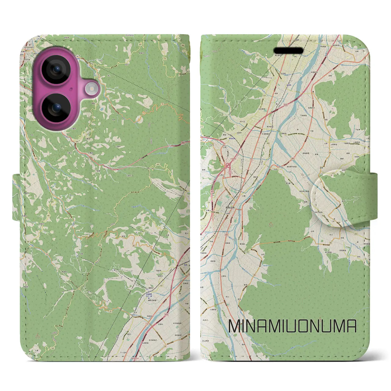 【南魚沼(新潟県)】地図柄iPhoneケース(手帳タイプ)ナチュラル・iPhone 16 Pro 用