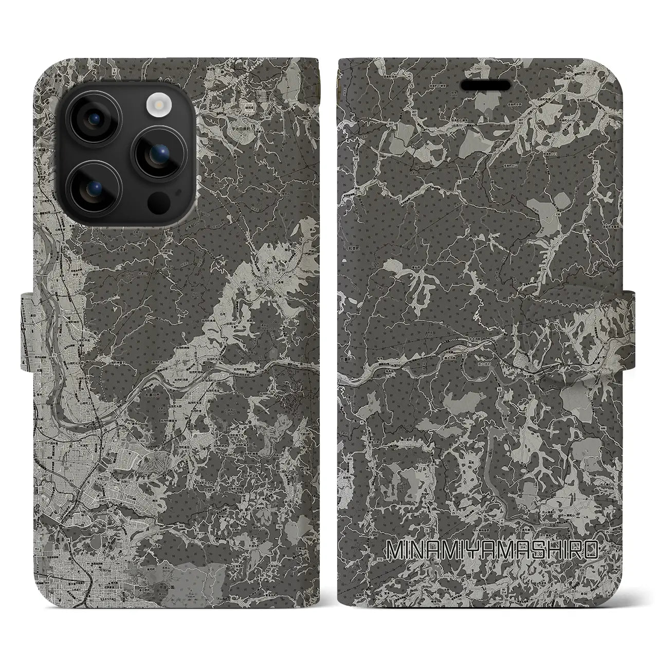 【南山城(京都府)】地図柄iPhoneケース(手帳タイプ)モノトーン・iPhone 16 用