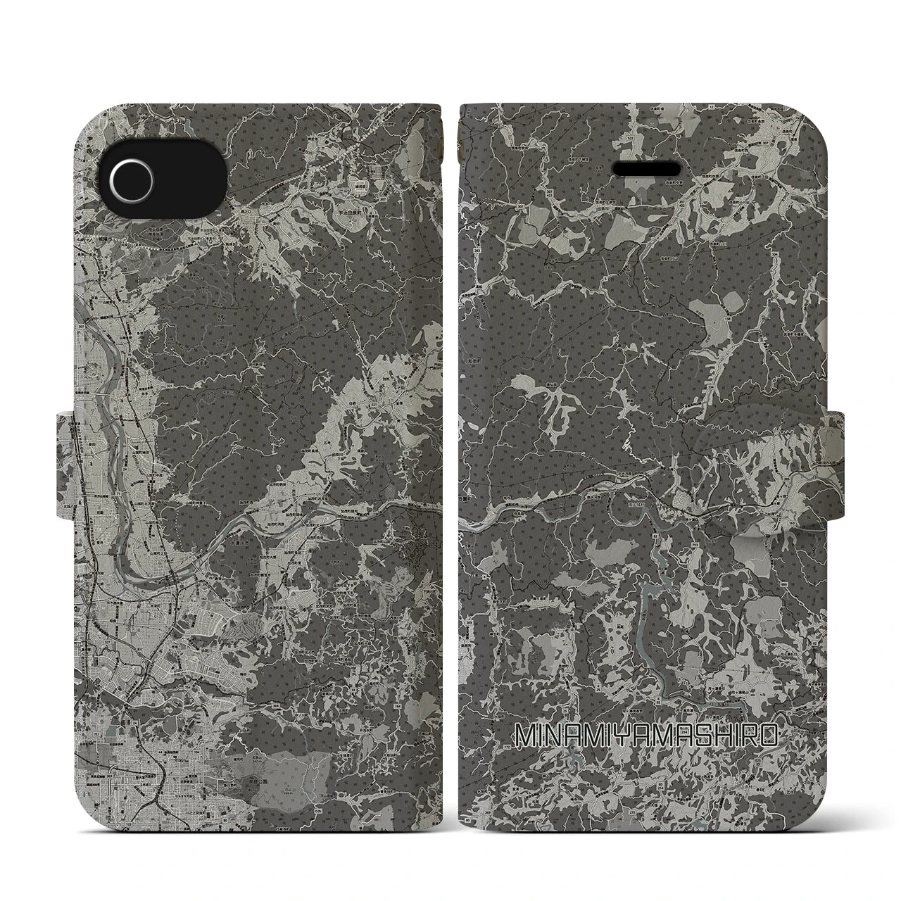 【南山城(京都府)】地図柄iPhoneケース(手帳タイプ)モノトーン・iPhone SE(第3 / 第2世代) / 8 / 7 / 6s / 6 用