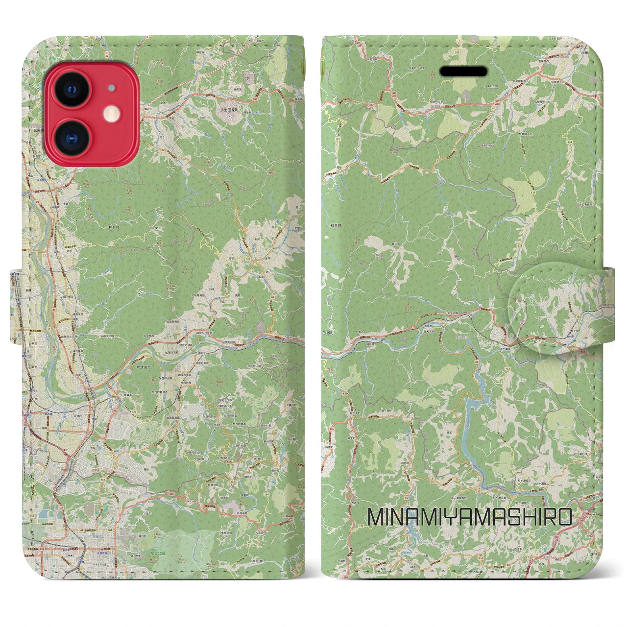 【南山城(京都府)】地図柄iPhoneケース(手帳タイプ)ナチュラル・iPhone 11 用