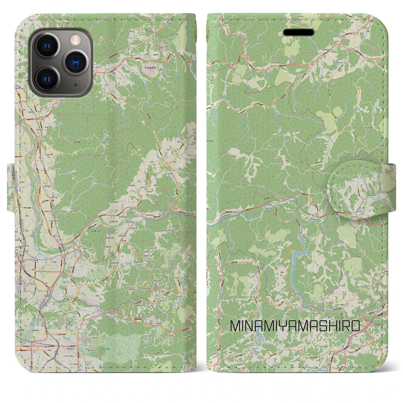 【南山城(京都府)】地図柄iPhoneケース(手帳タイプ)ナチュラル・iPhone 11 Pro Max 用