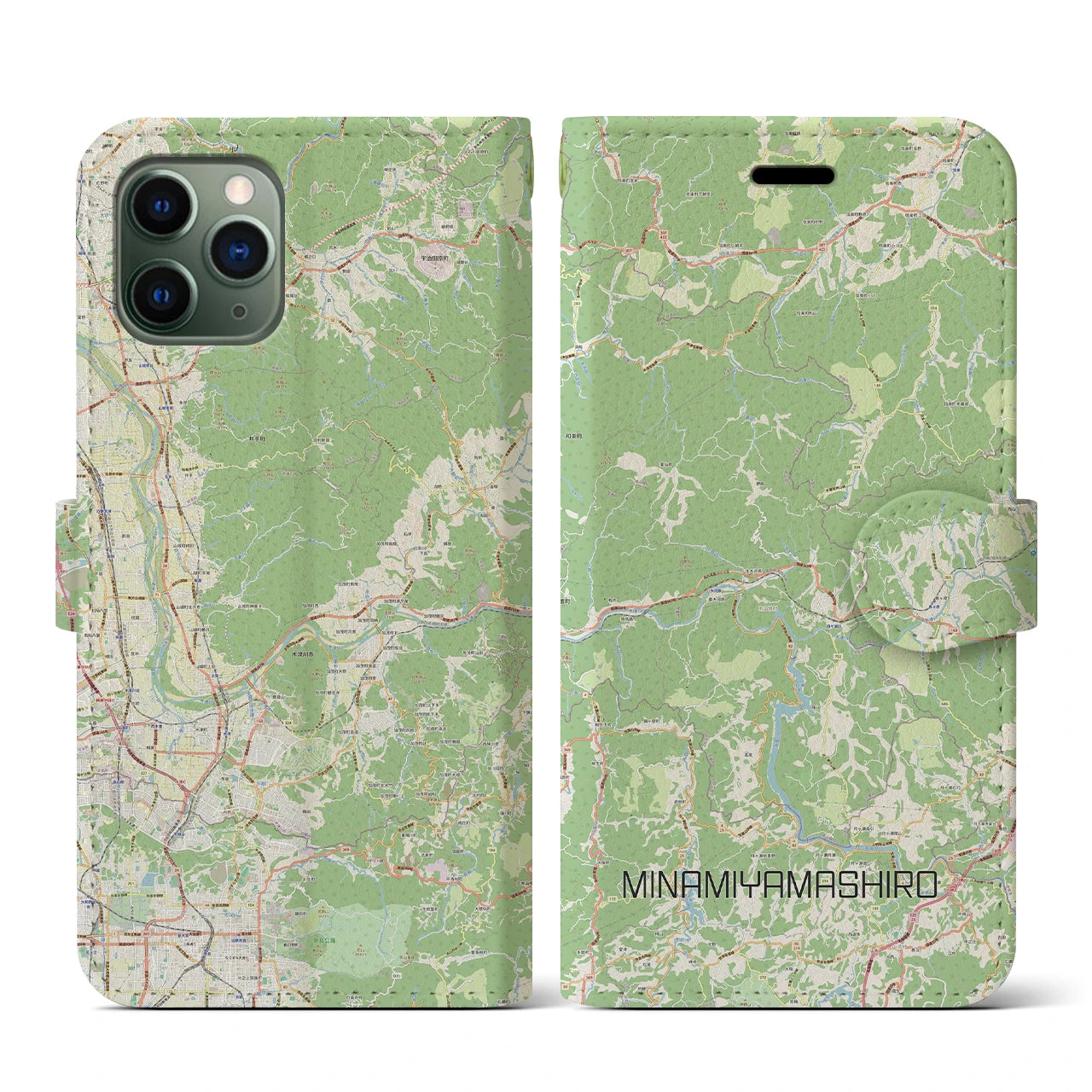 【南山城(京都府)】地図柄iPhoneケース(手帳タイプ)ナチュラル・iPhone 11 Pro 用