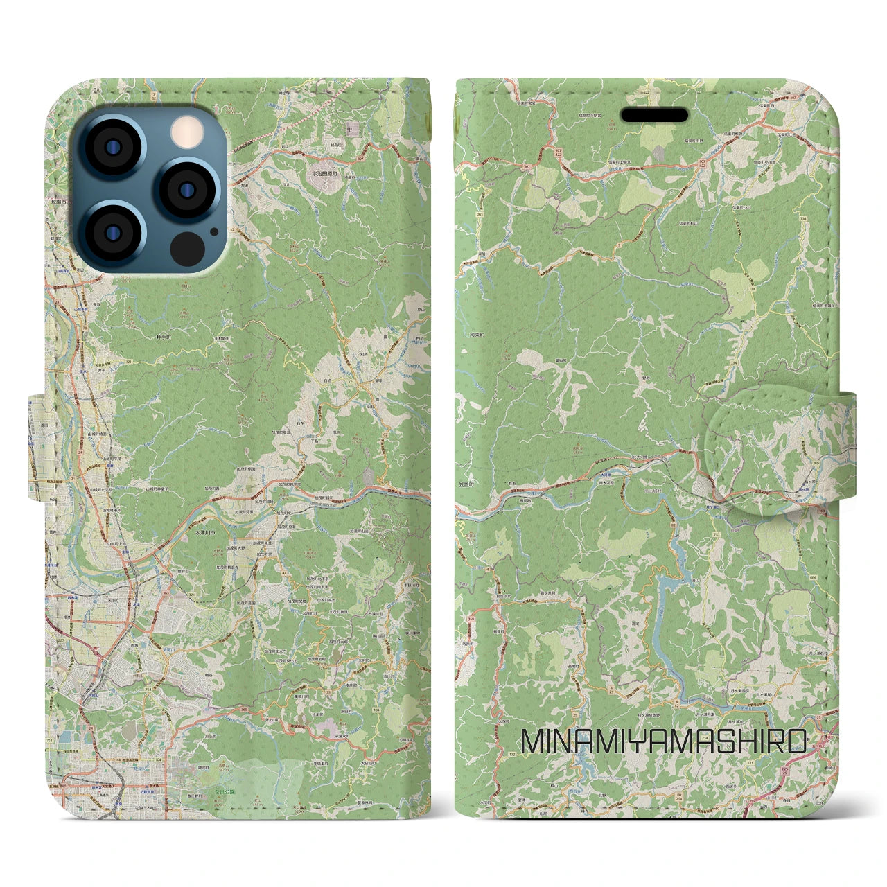 【南山城(京都府)】地図柄iPhoneケース(手帳タイプ)ナチュラル・iPhone 12 / 12 Pro 用