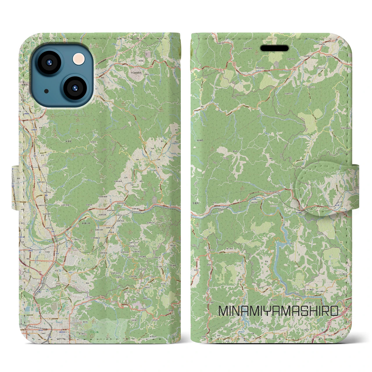 【南山城(京都府)】地図柄iPhoneケース(手帳タイプ)ナチュラル・iPhone 13 用