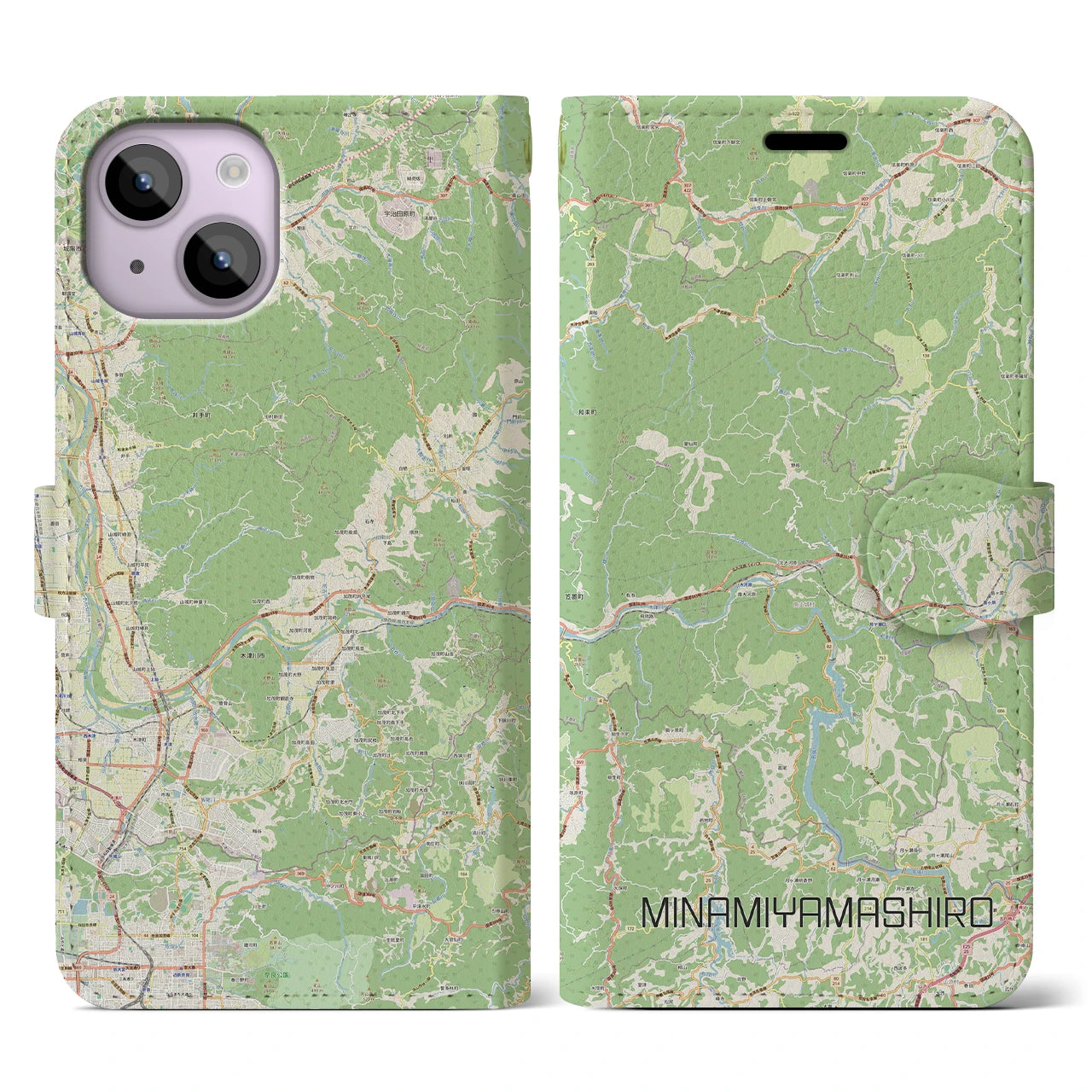 【南山城(京都府)】地図柄iPhoneケース(手帳タイプ)ナチュラル・iPhone 14 用
