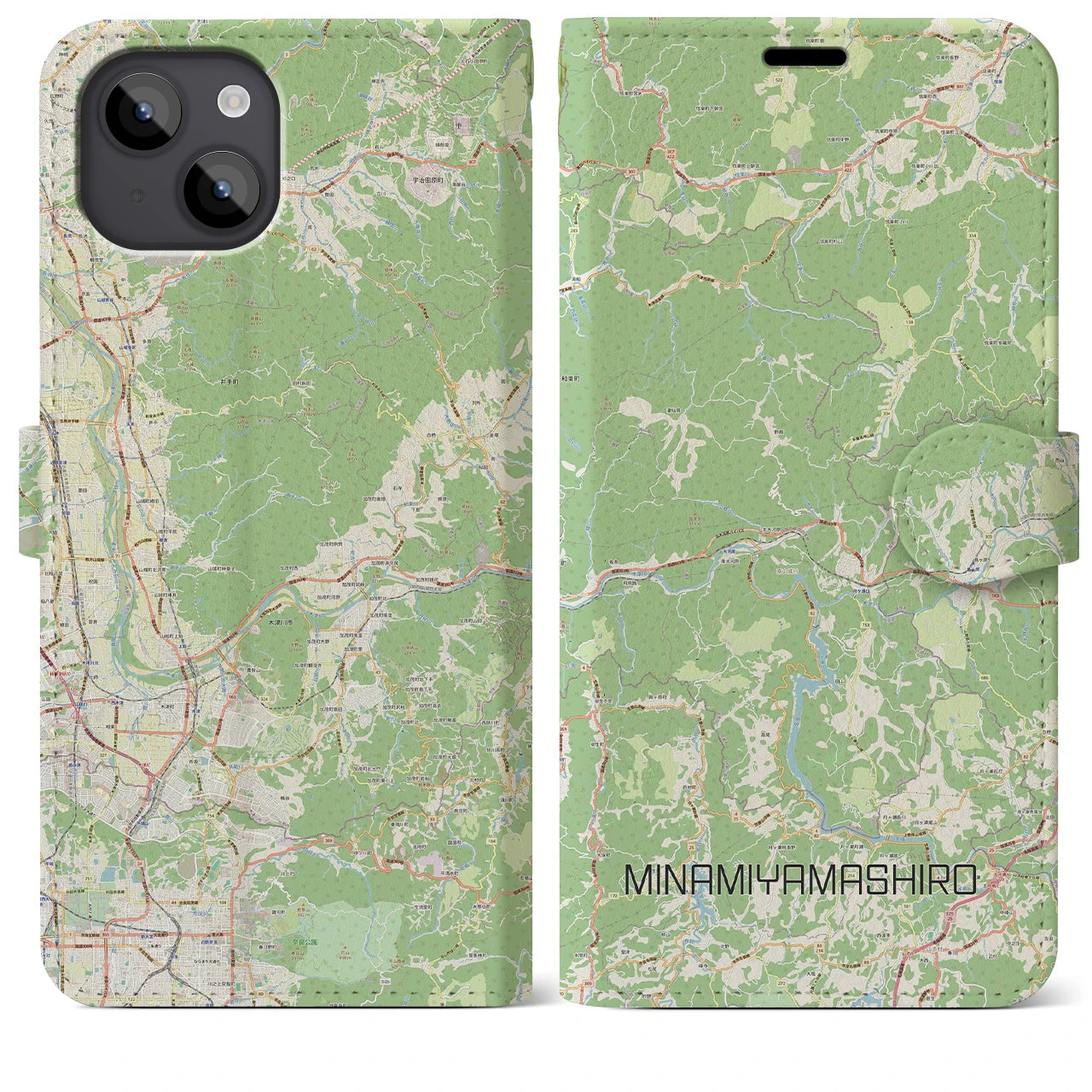 【南山城(京都府)】地図柄iPhoneケース(手帳タイプ)ナチュラル・iPhone 14 Plus 用