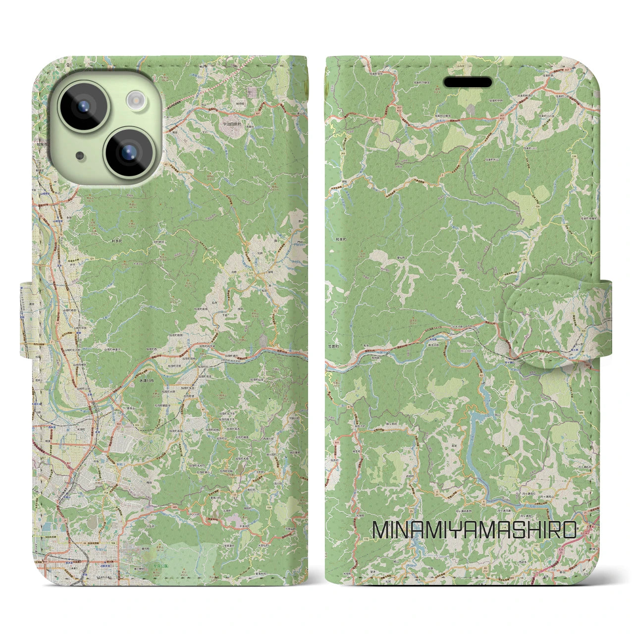 【南山城(京都府)】地図柄iPhoneケース(手帳タイプ)ナチュラル・iPhone 15 用