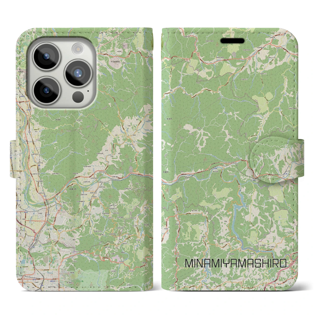 【南山城(京都府)】地図柄iPhoneケース(手帳タイプ)ナチュラル・iPhone 15 Pro 用