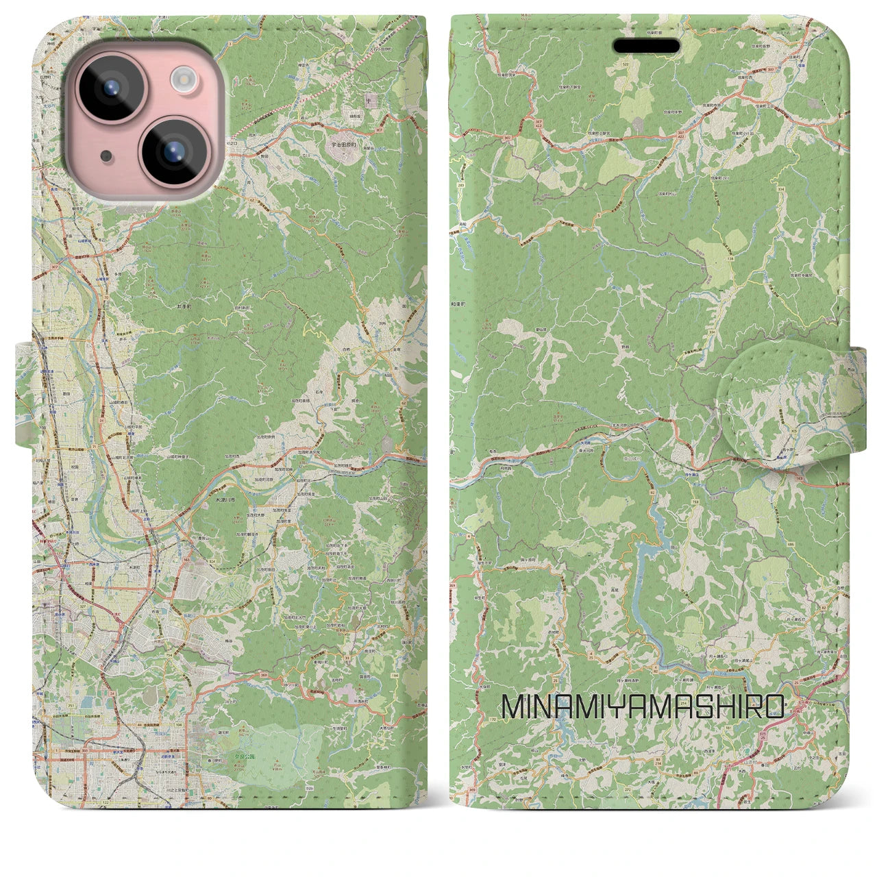 【南山城(京都府)】地図柄iPhoneケース(手帳タイプ)ナチュラル・iPhone 15 Plus 用