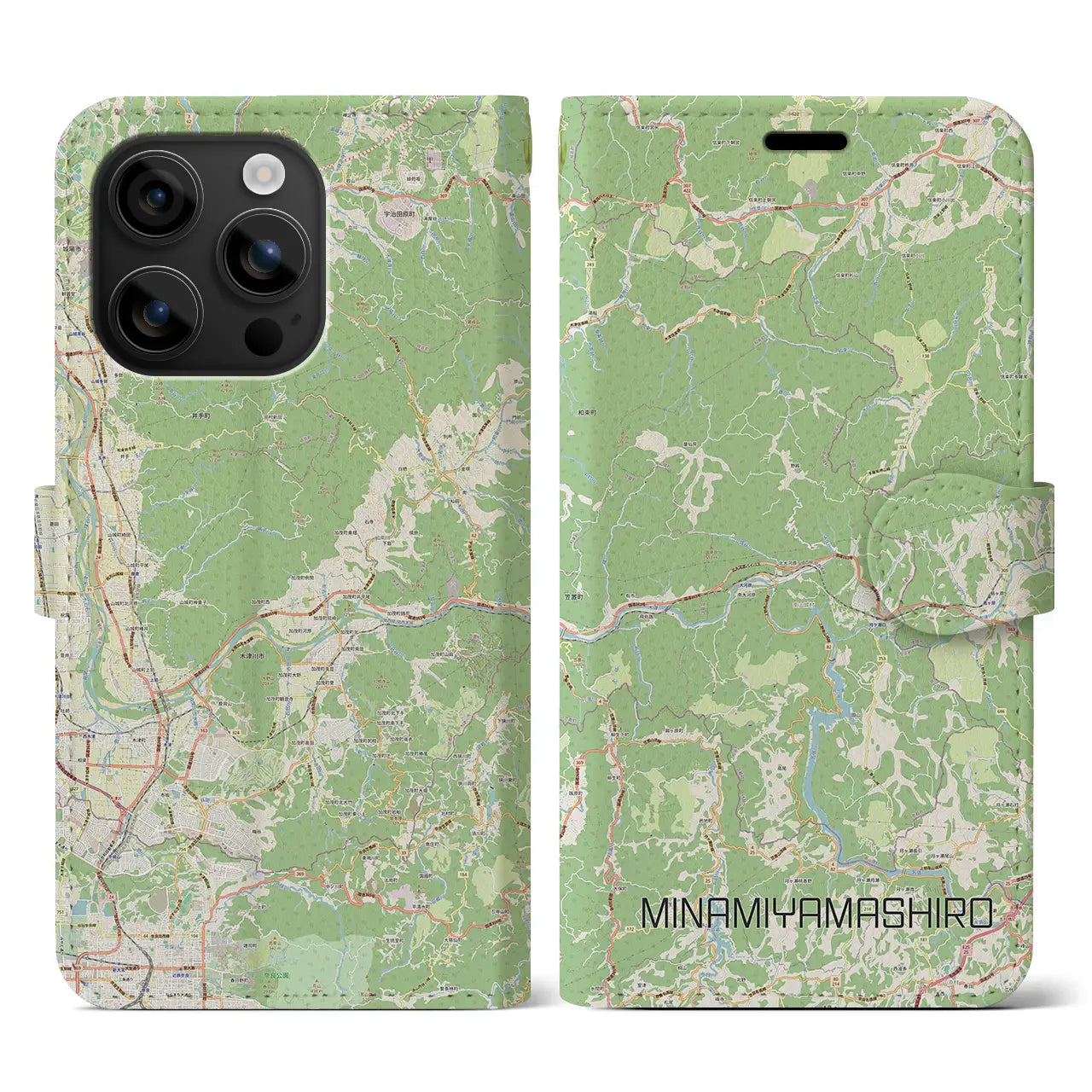 【南山城(京都府)】地図柄iPhoneケース(手帳タイプ)ナチュラル・iPhone 16 用